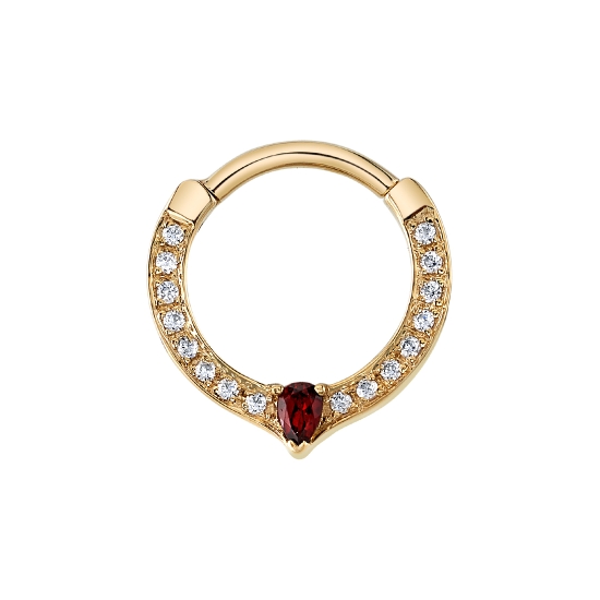 Cherish Pear - Nipple Oriented Hinge Ring - Thin Slight V Shaped Ring with 16x 1mm Prongs and 3x2mm Pear V Prong Center - 16GA HINGE CLOSURE