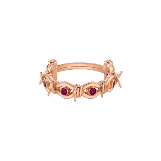 Hinge Ring - Lockie - Crown of Thorns with Gems - COMPLETELY HANDMADE Barbed Wire Ring - 4x 1.25mm Round Bezels in Open Spaces - 16GA Curved Hinge