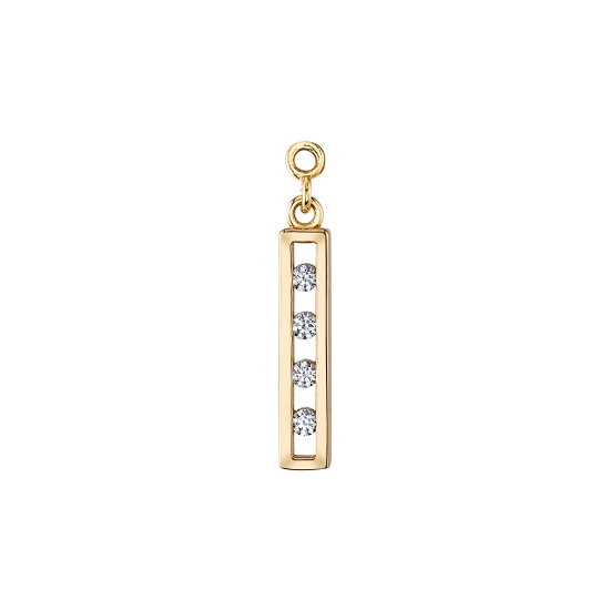Charm - Bar Four - 15x3.5mm Rectangle Outline with 4x 1.75mm Gems and Negative Space Between - 3 Jump Rings - To Fit Navel Oriented Ring