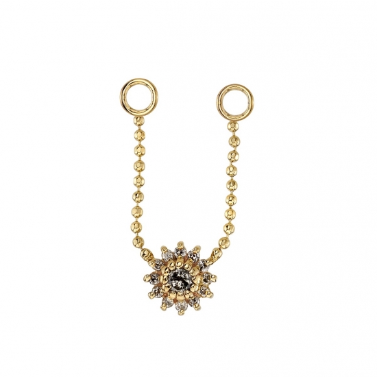 Chain Attachment - Single of 1mm Beaded Chain with Jump Rings at Each End and Fixed 5mm Rose Cluster in Center - Forward Facing - 32mm Total Length, Not Including Jump Rings