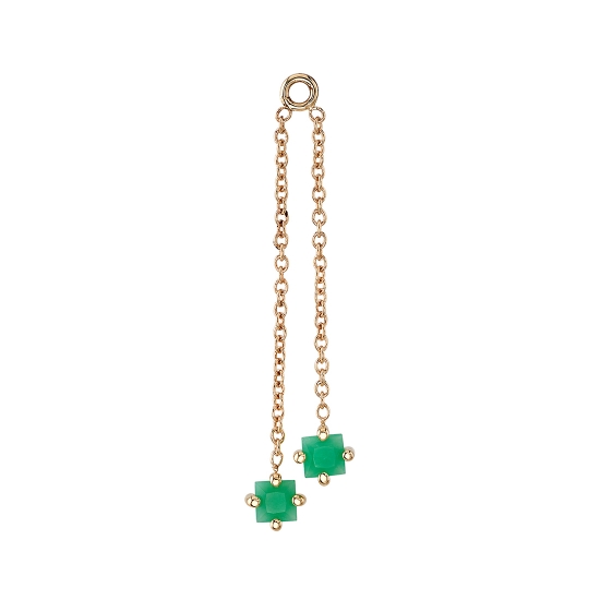 Charm - Double Princess - Two Lengths of 1mm Cable Chain - 7/8in & 1in - 2.5mm Princess Four Prong at Ends - 3mm Gems Set on Axis - Jump Ring to Fit 16GA Navel Facing Ring