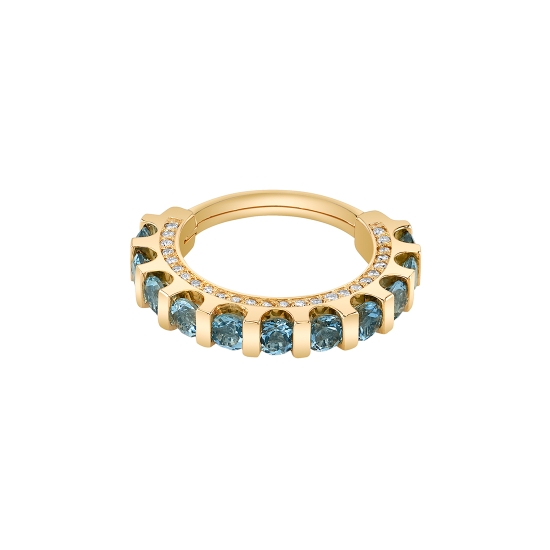 Cirrus - Hinged Septum Ring with Foward Facing Row of 15x 1mm Prongs and Downward Row of 8x 3mm Channel Set Gems - 16GA Hinge Closure