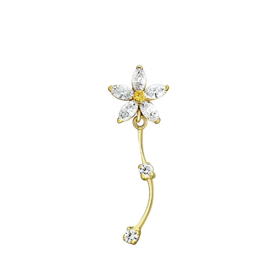 Threaded End with Shooting Star - 10mm Starflower - 5x 5x2.5mm Marquise with 1.25mm Gem in Center - Shooting Star Tail with 2x 2mm Round Prongs Attached by Jump Rings