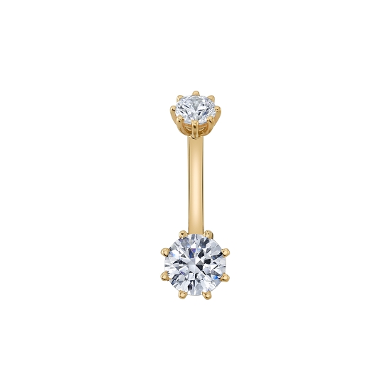Curved Barbell with Threaded 3mm 8 Prong Basket Top and Fixed 4mm 8 Prong Basket Bottom