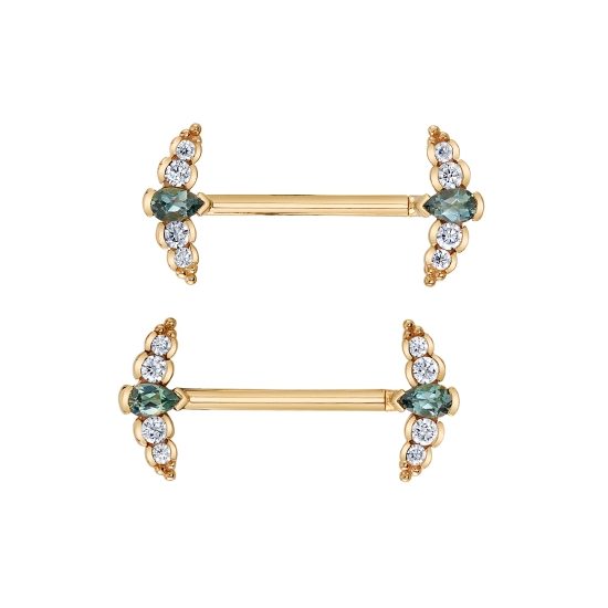 Threaded End - Nikki Panaraya - 4x2.5mm Pear Prong Center with 2x 2mm and 2x 1.5mm Half Bezels and Tri Bead Accents