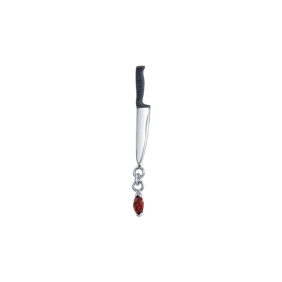Threaded End with 12mm Chef's Knife - 2.5x1.25mm Marquise Prong Dangle at Tip of Blade by x3 Links of Cable Chain - KNIFE FACING LEFT WHEN POINTED - SANDBLAST AND BLACK RHODIUM HANDLE ONLY