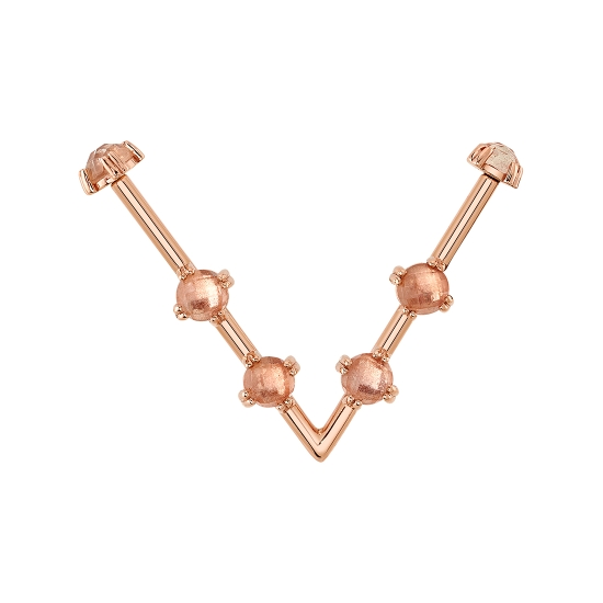 V-Shaped Barbell - Nine Moons - One Side 19mm and One Side 18mm - (2) 3mm Cab Prongs Fixed Evenly Spaced on Each Barbell Section - Back-Threaded 3mm Cab Prong Ends - 21mm From End to End