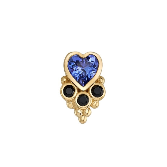 Threaded End with Lucy's Heart - 9x6mm - 4x4mm Heart Bezel with 3x 1.5mm Round Bezels and Beaded Accents