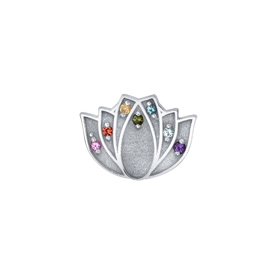 Threaded End with Chakra - 9mm - Lotus Flower with Raised Edges & Sandblasted Hollows - 7x 0.8mm Round Gems in Each Petal - RAINBOW GEM PATTERN FROM LEFT TO RIGHT: Pink/Orange/Yellow/Green/London/Swiss/Amethyst