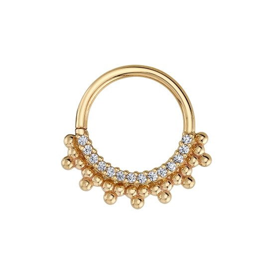 Auron - Seam Ring with Row of 12x 1mm Prongs On Ring and Tiny Tri Bead Clusters Below - 7x Outer Beads
