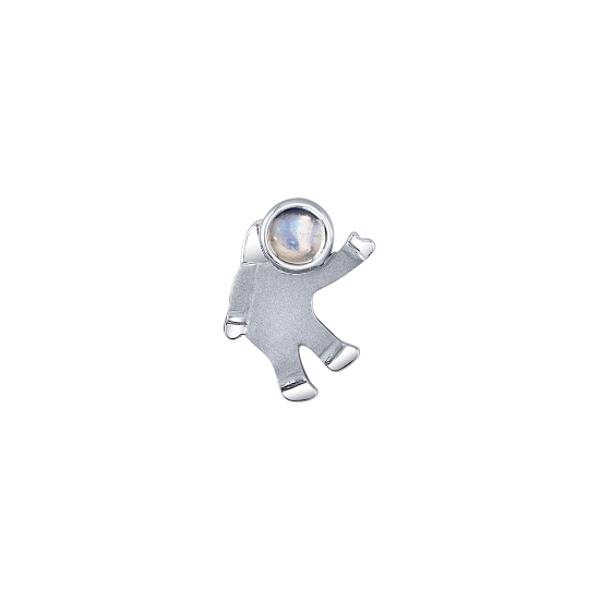 Threaded End - Astro - 11mm - Right Facing Astronaut with 4mm Round Cabochon Helmet - SANDBLAST FINISH ON SPACESUIT, HIGH POLISH HANDS, FEET, AND BACKPACK