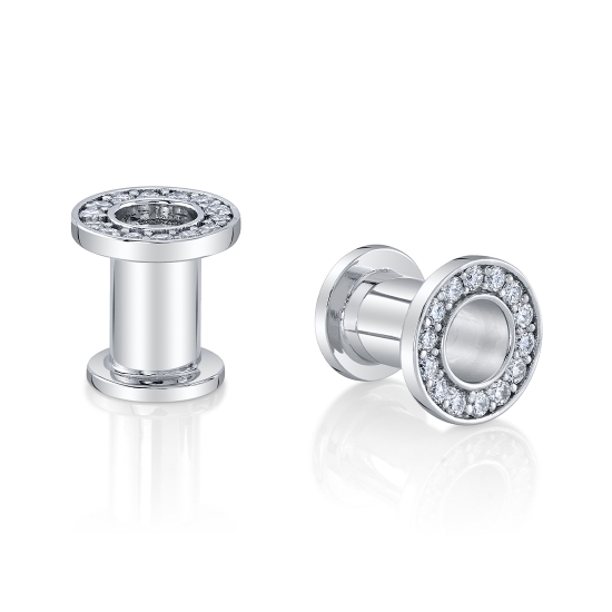 Double Flared Eyelet - Halo - with Single Row Channel of Prong Set (14) 1mm Round Gems - 9/32in Wearing Suface