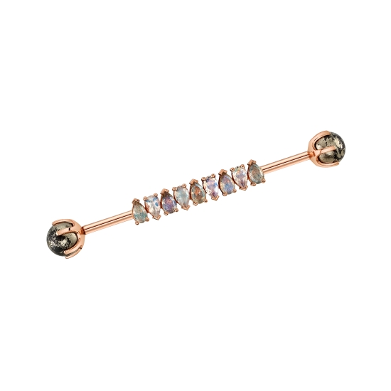 Oaktier Bar - Straight Industrial Barbell with Strip of 9x 2mm Beads - Threaded 1/8in Beads - 3/16in Wearing Surface on Each Side