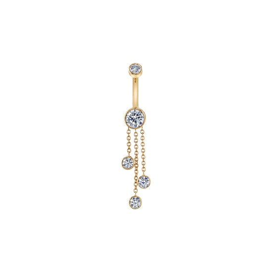 Curved Barbell - Catherine - Threaded 3mm Round Bezel Top and 5mm Round Bezel Bottom - Dangle Attached to Bottom Bezel with 3 Lengths of 1mm Cable Chain and 3x 3mm Open Back Bezels