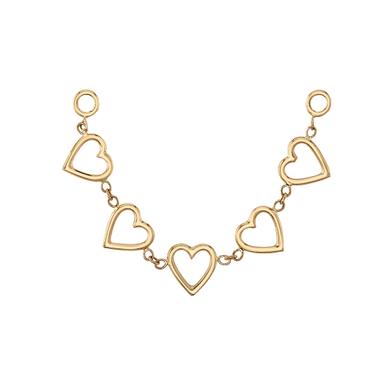 String of Hearts Chain Attachment - 1 1/2in - Single Length of 1mm Cable Chain with (5) 4.5mm Open Hearts - 14GA Jump Rings at Each End
