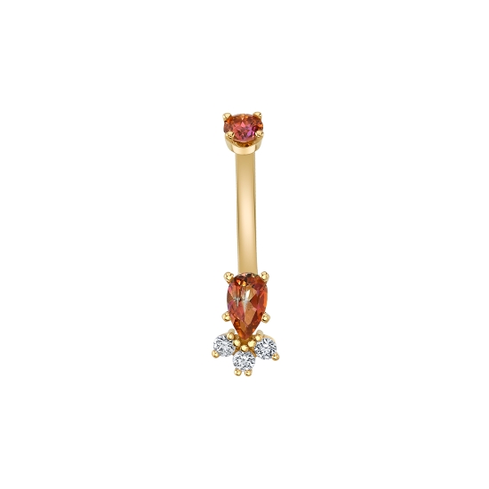 Curved Barbell with Threaded 3mm Prong Top and Fixed 5x3mm Pear 4 Prong with 3 1.75mm Round Prong Accents