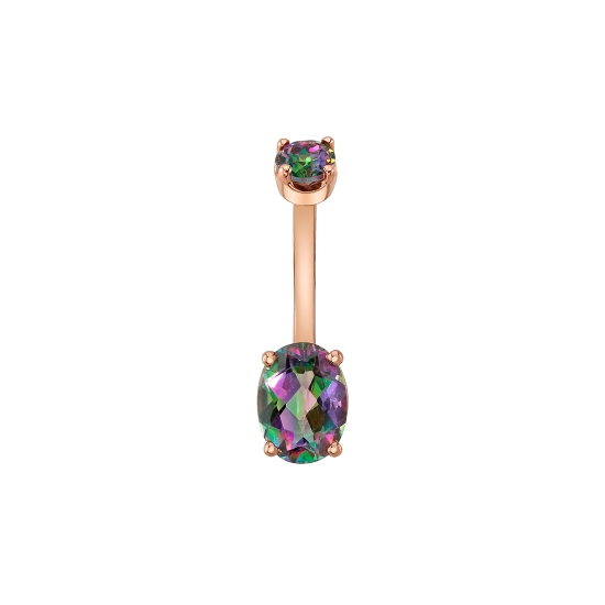 Curved Barbell with Threaded 4mm Round Prong Top and Fixed Open Back 8x6mm Oval Four Prong Basket Setting Bottom