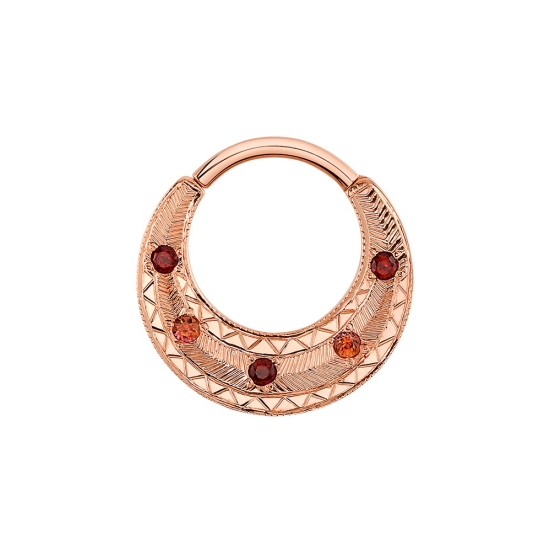 Klarice - Hinge Ring with 3.5mm Delicate Crescent and 5x 1.5mm Gems - SPECIAL HAND ENGRAVED TEXTURE OF ZIG ZAG LINES ACROSS TOP AND BOTTOM AND FEATHERED LINES BETWEEN GEMS AND UP SIDES