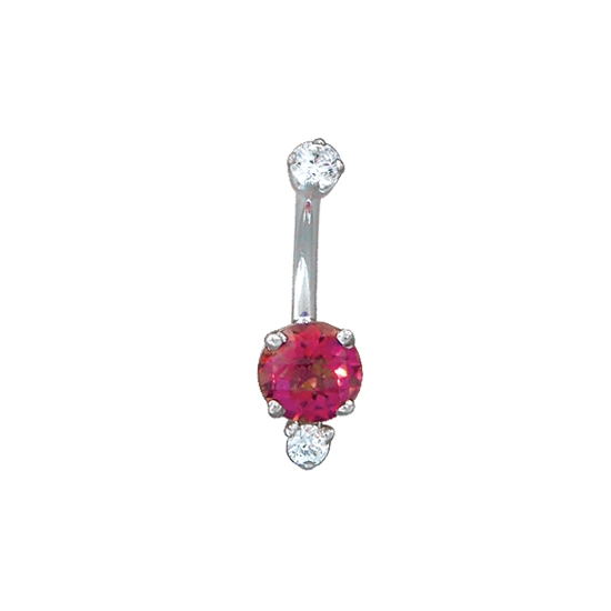 Curved Barbell - Round with Single Accent - Threaded 3mm Prong Top and Fixed 5mm Round Prong with 2mm Single Prong Accent Bottom