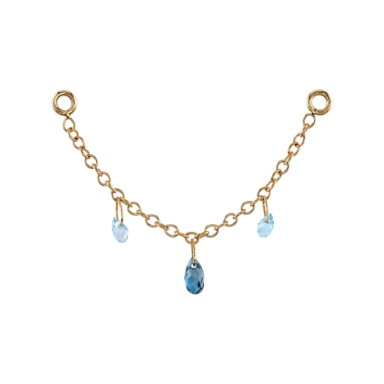 Chain Attachment - Mariel - Single Length of 1.3mm Cable Chain - Measures 1 1/4in Between Each Jump Ring - 2x 3x1.5mm and 1x 4x2mm Briolettes Attached By Single Jump Ring Evenly Spaced Along Chain