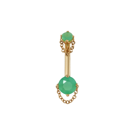 Curved Barbell with Threaded 3mm Rianna Top and Fixed 5mm Rianna Bottom - Round Four Prong Setting with Length of 1mm Cable Chain Attached on Each Side