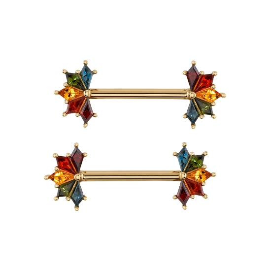 Straight Barbell with Forward Facing Spirit - 9.5x5mm - 4x2mm Kite Prongs - One Side Fixed/One Side Threaded - FANS POINT OUT