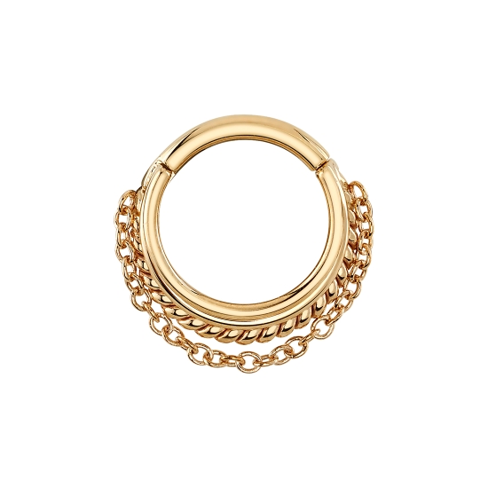 Nikistixx - Hinge Ring with 2x Stacked Graduating 18GA Rings - Handmade Twisted Ring Made of 2x 20GA Wires As 3rd Graduating Ring - 1mm Cable Chain Attached as Outermost Ring - Very Slight (approx 1mm) Drop Between Center of Chain and Twisted Ring - 16GA Hinge