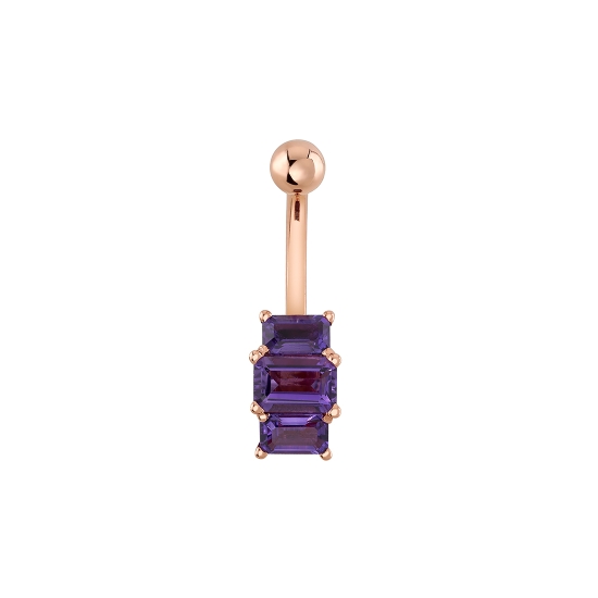 Curved Barbell with Threaded 5/32in Bead Top and Fixed Emerald Cut 3 Gem Sparkler Bottom - 5x3mm Surrounding 6x4mm Center