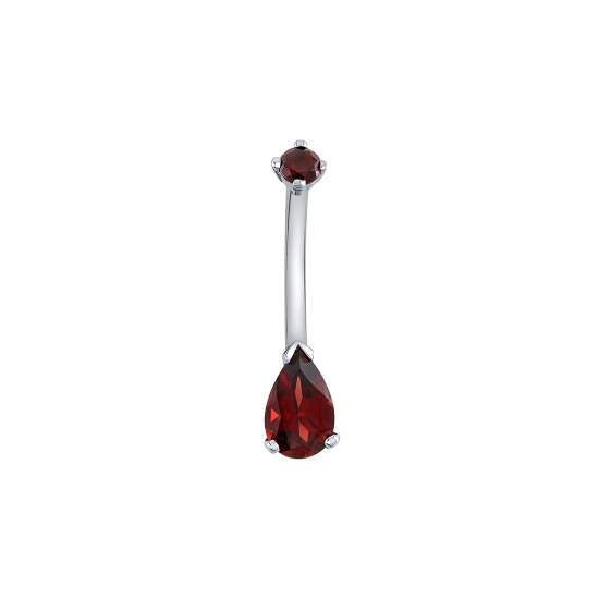 Curved Barbell with Threaded 3mm Low Profile Prong Top and Fixed 8x6mm Pear Value Prong Bottom