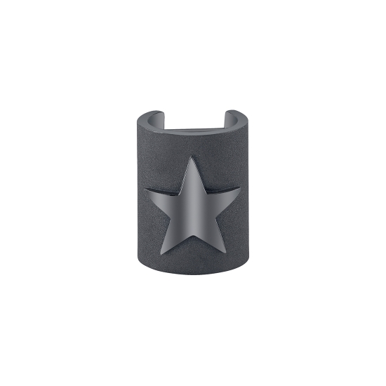 Black Star Cuff - HANDMADE Cuff with 10mm Raised Flat Star - 2x 16GA Straight Hinges 5/16in apart with 7/32in Wearable - 5/16in Vertical Diameter and 9/16in Wide - HIGH POLISH Flat Star, SANDBLAST Relief, ALL BLACK RHODIUM