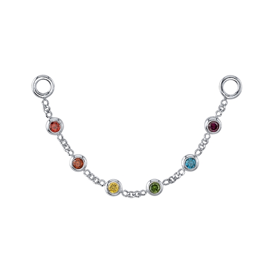 Chain Attachment - Prisma - Single Length of 1mm CURB Chain with Jump Rings at Each End - Chain 32mm in Length with 6x Forward Facing 1.25mm Round Bezels, Evenly Spaced - JUMP RINGS TO FIT 16GA POST
