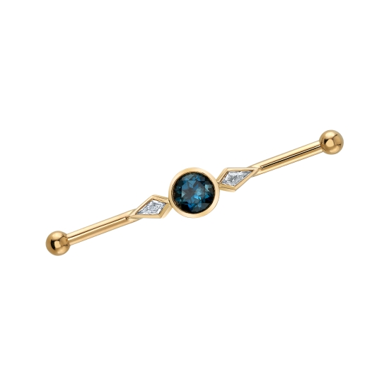 Monica Industrial Barbell - Cluster with 5mm Round Bezel Center and (2) 4x2mm Kite Bezels Pointing Out on Each Side - Threaded 1/8in Beads at Each End - CLUSTER AS PART OF BARBELL
