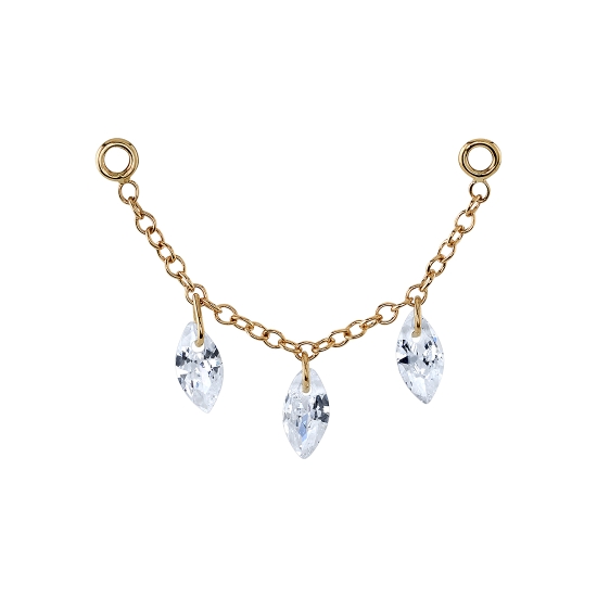 Chain Attachment - Rocco - Single Length of 1mm Cable Chain - Measures 1 1/16in Between Each Jump Ring - (3) 6x3mm Marquise Attached By Single Jump Ring Evenly Spaced Along Chain
