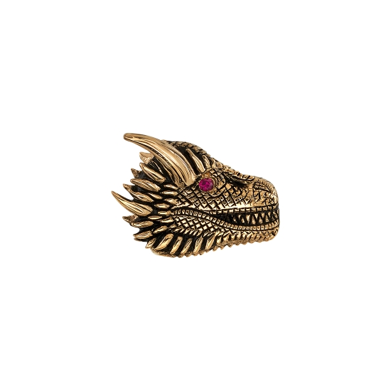 Threaded End - Rose's Dragon - 12x9mm - RIGHT FACING Detailed Dragon Head Profile with Flat Back and 1mm Round Gem in Eye - ANTIQUE FINISH