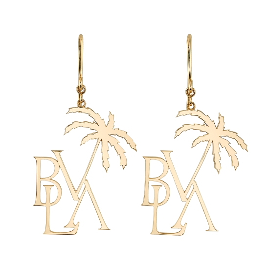 Traditional Earring - Niki's Palm Tree Monogram - 43mm - Attached to 16GA Handmade French Hook