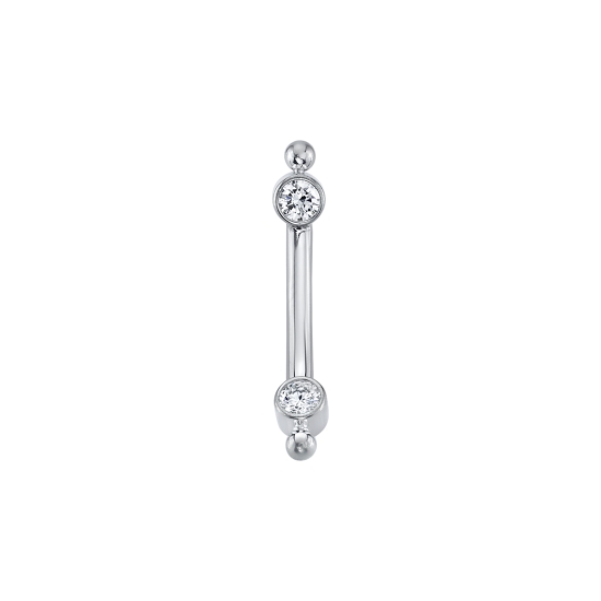 Curved Barbell with Forward Facing Open Back 2mm Bezels and Single Bead Accents - One Side Fixed, One Side Threaded