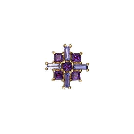 Threaded End with Mosaic - 7mm - Cluster of (4) 2.5x1mm Baguettes, (4) 1.5mm Princess Gems and 1.5mm Princess Prong Center
