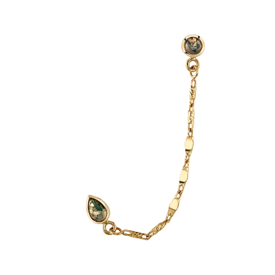 000120 Threaded 4x2.5mm Pear Bezel and 25GA Pin 3mm Round Bezel - (1) 1 1/4in Length of Imogen Chain Attached to Rounded Bottom of Pear Cab Bezel and Cup by Jump Rings - CHAIN ATTACHED AFTER SETTING