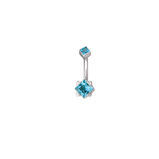 Curved Barbell with Threaded 3mm Princess Bezel Top and Fixed Open Back 5mm Princess Heavy Side Prong Bottom