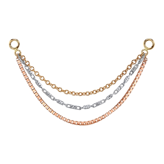 Chain Attachment - Louisa - 1 1/2in - 3 Graduating Chains: First Chain 1mm Cable Chain - Next Chain Miranda Chain Slightly Graduating - Last Chain Box Chain Slightly Graduating - FIGURE EIGHT JUMP RINGS