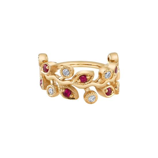 Arwen - Hinge Ring - Approx. 7mm Wide - Vine Shape with Alternating 1.5mm Round Bezels and Tiny Marquise Shapes with 1.5mm Round Prongs - MILLGRAIN EDGES - 16GA Hinge