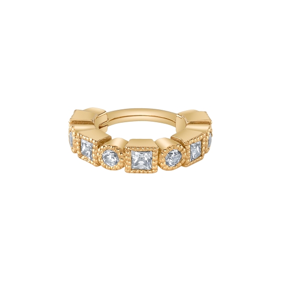 NAVEL ORIENTED Talus - Hinge Ring with 4x Round Milgrain Bezels and 5x Princess Milgrain Bezels - 16GA Hinge