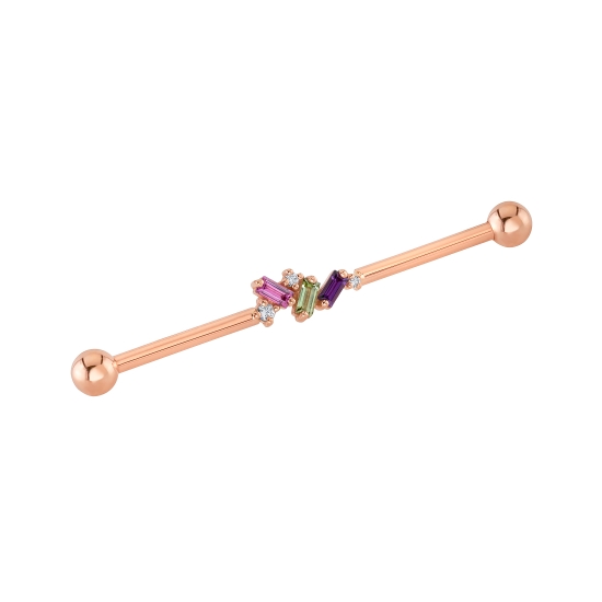 Threaded End - Mini Genesis - TOP 1MM GEM CURVING TO THE RIGHT - 9x4.5mm - Strip of (3) 3x1.5mm Straight Baguette Prongs with 1.5mm, 1.25mm, and 1mm Round Prong Accents