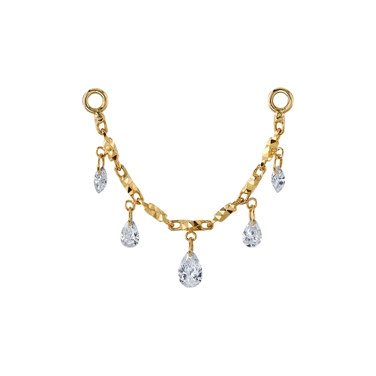 Chain Attachment - Zeraphine - Single Length of Lago Chain - Measures 1 1/16in Between Each Jump Ring - (2) 3x1.5mm Marquise, (2) 3x2mm Pear and (1) 4x2mm Pear Attached By Single Jump Ring Evenly Spaced Along Chain