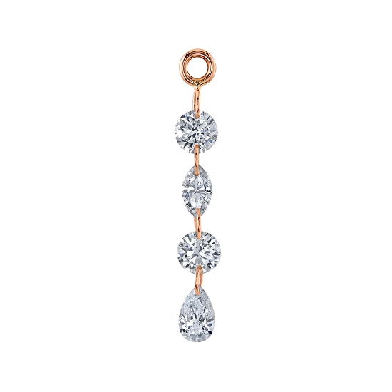 Morana Charm - Sequence of Drilled Gems with Single Jump Ring In Between (1) 3mm Drilled Round Gem, (1) 4x2mm Drilled Marquise Gem, (1) 3mm Drilled Round Gem, and (1) 4x2mm Drilled Pear Gem - Jump Ring on Other End - To Fit Navel Facing Ring - 3/4in Total Length