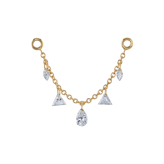 Chain Attachment - Brixton - Single Length of 1mm Cable Chain - Measures 1 1/4in Between Each Jump Ring - (2) 3x1.5mm Marquise, (2) 3mm Trillion and (1) 4x2mm Pear Attached By Single Jump Ring Evenly Spaced Along Chain
