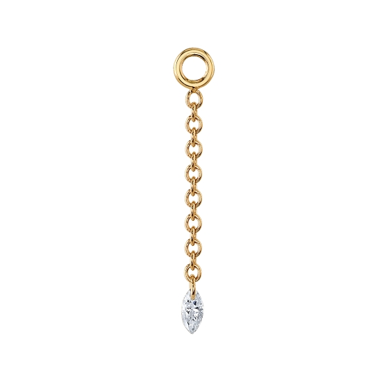 Kairos Charm - 1/2in Length of 1mm Cable Chain Fixed to Jump Ring with 3x1.5mm Drilled Marquise Gem - Jump Ring on Other End - To Fit Navel Facing Ring