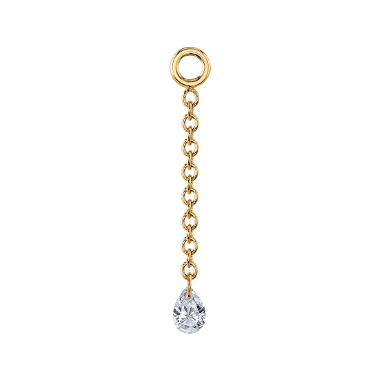 Algea Charm - 1/2in Length of 1mm Cable Chain Fixed to Jump Ring with 3x2mm Drilled Pear Gem - Jump Ring on Other End - To Fit Navel Facing Ring
