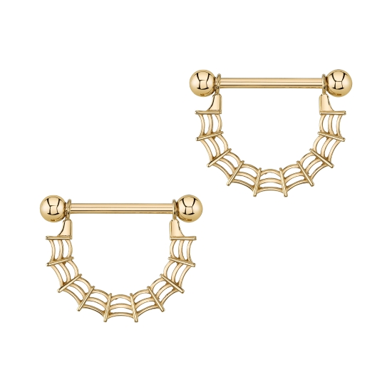Charlotte Nipple Stirrup - 1/2in Vertical Spider Web - Jump Rings to Fit 12GA Barbell
