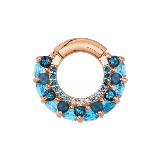 Akasha - Hinge Ring with 15x 1mm Gems Forward, 9x 2mm Gems Below and 8x 3mm Gems Downward - 16GA Hinge